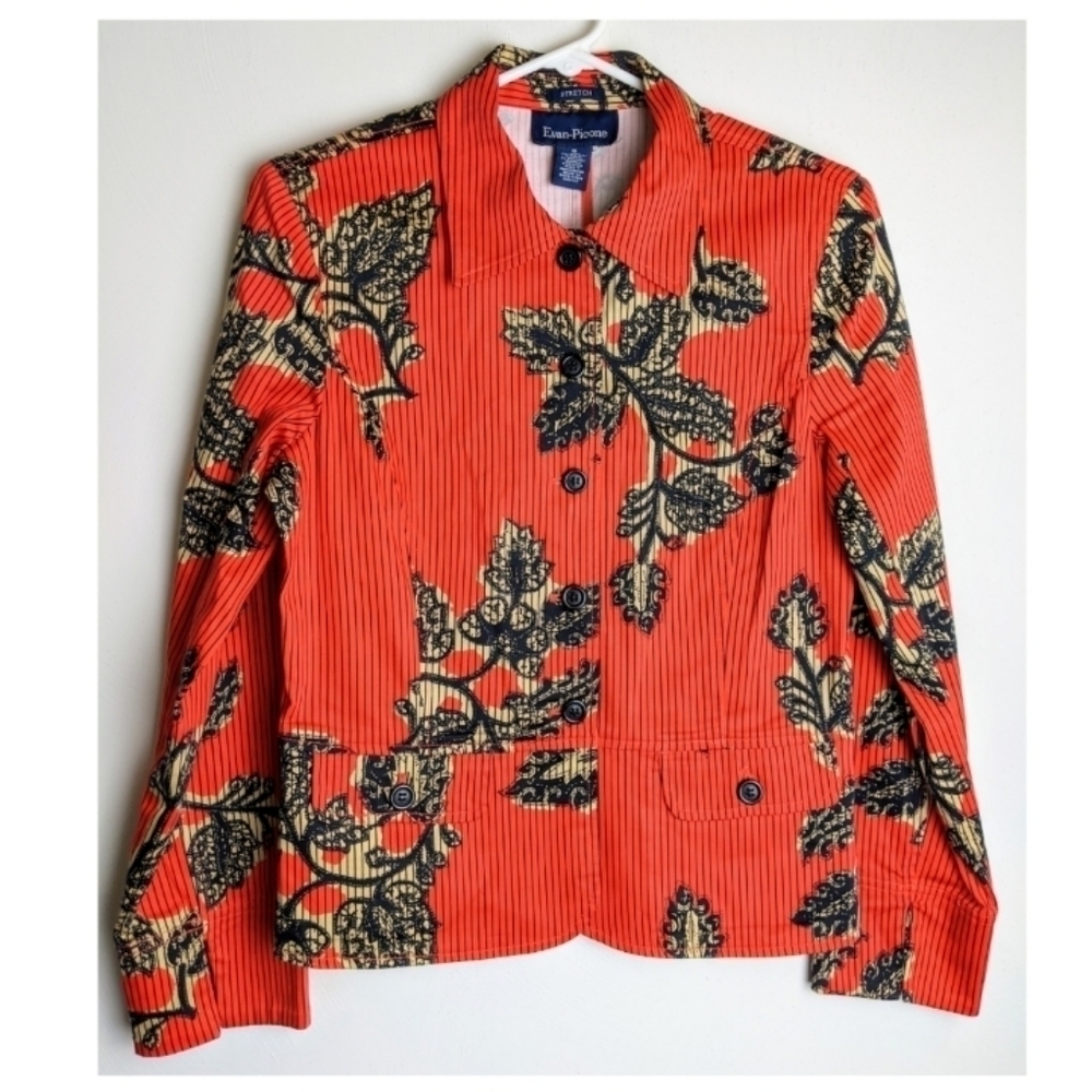 Evan-Picone stretch orange floral blazer shirt jacket size 8